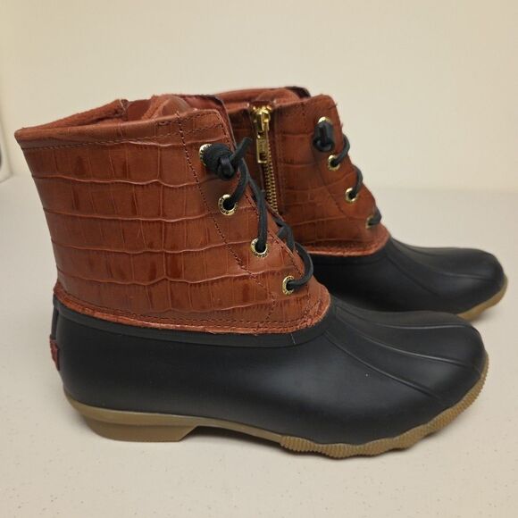 Sperry Womens Waterproof Duck Rain Boots Size 7 Black & Brown STS86697 - Picture 1 of 16